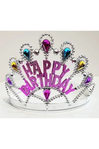 Gümüş Renk Happy Birthday Yazılı Doğum Günü Tacı 60 Cm Lisinya