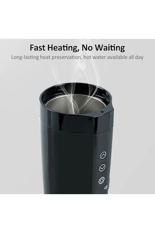 12v/24v Araba Isıtma Kupası, 400ml Paslanmaz Çelik Isıtmalı Seyahat Kupası Araba Akıllı Sıcaklık Kontrolü Elektrikli Su Isıtıcısı Kahve Çay