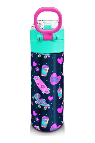 Coral High Kids Lacivert Pembe Kedili Paten Desenli Pipetli Ve Direkt İçim Çelik Termos 500 Ml 31983 Lacivert - Pembe
