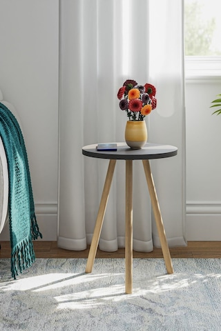 İntergo Yuvarlak Ahşap Ayaklı Tekli Zigon Yan Sehpa Antrasit Gri