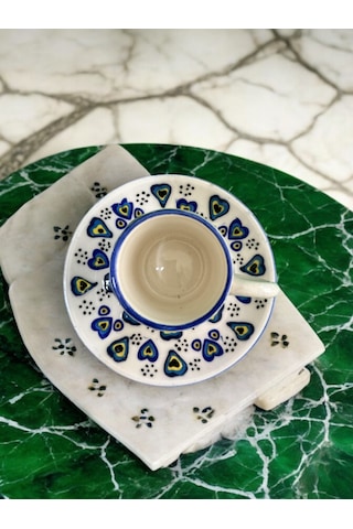El Yapımı Çini Fincan Takımı Ahşap