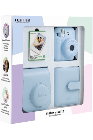 Fujifilm Instax Mini 12 Fotoğraf Makinesi + 10'lu Film Kare Albüm + Deri Kılıf  Mavi
