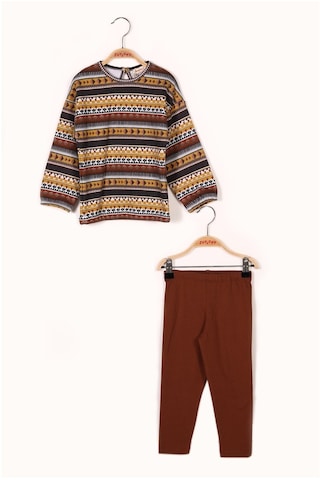 Zeyland Kız Çocuk Etnik Desenli Sweatshirt Ve Tayt Takım (2-7Yaş)