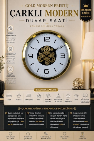 Modern Prestige Gold 60 Cm Çarklı Duvar Saati
