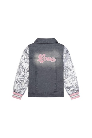 Kız Çocuk Kolları Pul Payetli Nakışlı Denim Ceket Mnt25k236 Gri