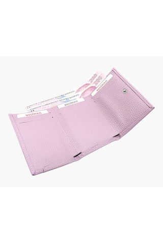 Westpolo Unisex Hakiki Deri Bozuk Para Ve Kağıt Para Bölmeli Cüzdan Kartlık - Açık Lavanta Pembesi