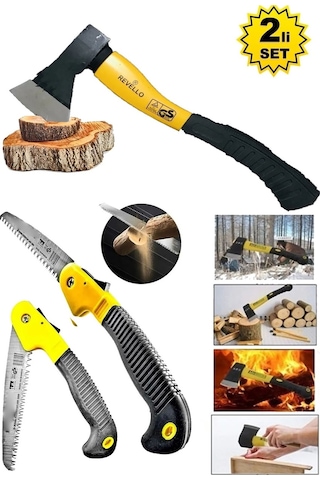 Fiber Saplı Balta Nacak + Kamp Odun Kesme + Katlanır Budama Testeresi Set