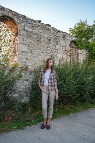 Kadın Dar Paça Kumaş Pantolon Frn61070 Bej