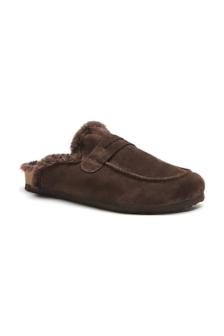 Comfortfusse Snug-pl - Kadın Ortopedik Deri Sabo Terlik Kahverengi Süet Deri