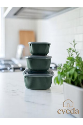 Eveda Snaplid Line Kare Üçlü Set Yeşil