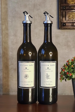 Khakma Zeytinyağı ve Sıvıyağ Şişesi Yağdanlık Seti 2'Li 750 ML