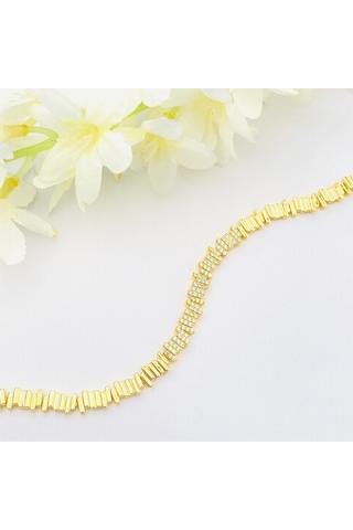 Kadın Bileklik Ritim Bileklik Zirkon Taşlı Paslanmaz Xuping Vip Seri 14 Ayar Gold 19cm Altın