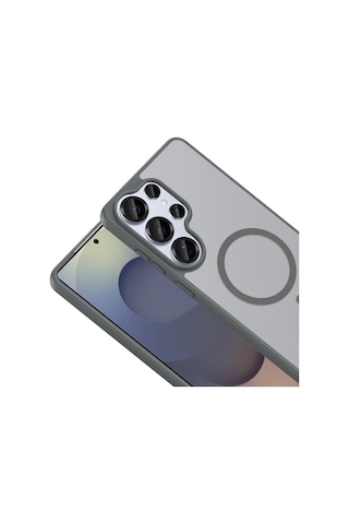 Vendas Samsung Galaxy S26 Ultra Kılıf M-safe Şarj Özellikli Zore Babet Kapak + Bilvis Cam Ekran Koruyucu Gri