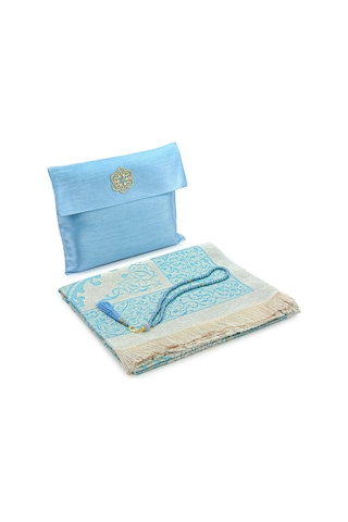 Hediyelik Şantuk Çantalı, Tesbihli, Çeyizlik Seccade Seti - Mavi Mavi