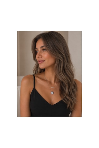 Minimal Sonsuzluk Ve Nazar Boncuklu Silver İkili Kolye Gümüş