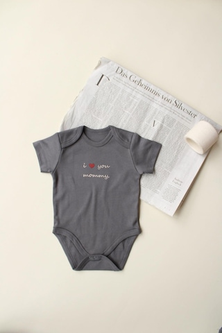 Oh La La Koala Mom Nakışlı Kısa Kollu Body Zıbın Antrasit