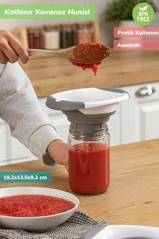 Kavanoz Hunisi Katlanır Domates Hunisi Silikon Huni Bpa Free Beyaz Gri