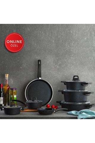 Schafer Dark Storm Tencere Seti 12 Parça-siyah Siyah