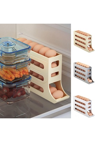 Gajeena Buzdolabı İçin 4 Katlı Yumurta Dispenseri - 30 Yumurta Kapasiteli, Kaymaz Tabanlı Gri