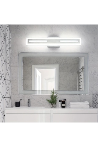 Fastbuy Beyaz 24'' Led Ayna, Fırçalanmış Nikel Montaj, 6000k Duvar Montaj Banyo Lavabo Işıklı Beyaz