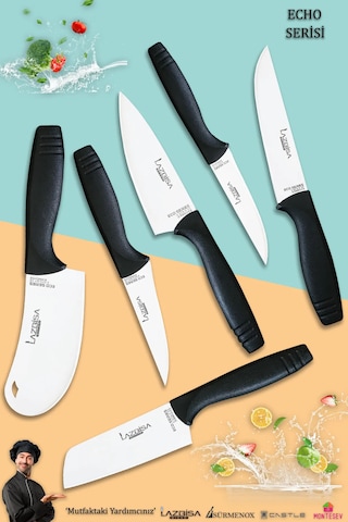 Eco Serisi Mutfak Bıçak Seti Et Ekmek Salata Pizza Bıçağı 6lı Set Siyah