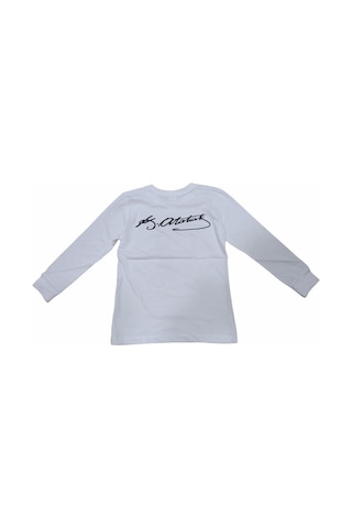 İrem Çocuk Giyim Unisex Atatürk Desenli Sırtı İmzalı Swetshirt Beyaz