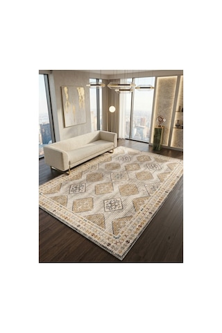 Dekoratif Halı Kaymaz Taban Leke Tutmaz Yıkanabilir Kilim Özel Ölçü Salon Halısı 3048 Çok Renkli