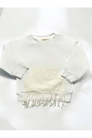Çikoby Kız Bebek Püskül Detaylı Sweatshirt-14850 Ekru