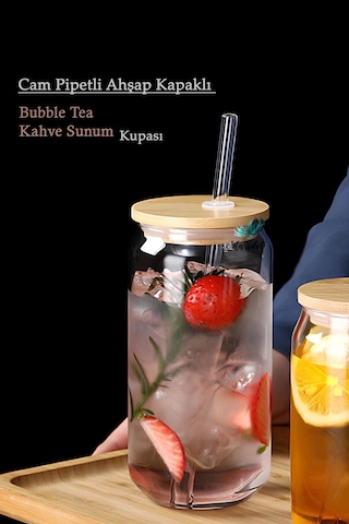 Mis Kitchen 4 Adet Cam Pipetli, Bambu Kapaklı, Kahve Bardağı