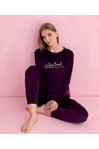 Pijamerry Kadın Kışlık Bisiklet Yaka Kadife Pijama Takımı 3040m - 1 Adet Mor