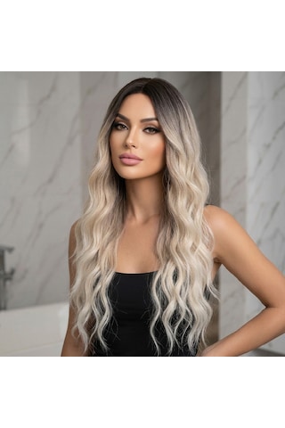 Daalı Uzun Perçemli Fiber Sen Peruk / Koyu Kahve Dipli Küllü Platin Ombre 2466863