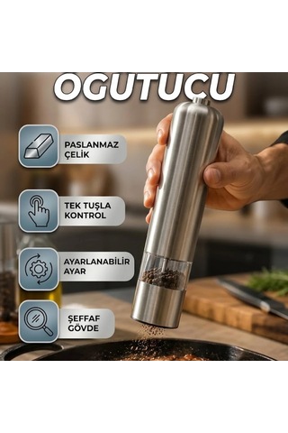 Elektrikli Baharat Öğütücü Şeffaf Gövdeli, Paslanmaz Çelik, Tek Tuş Kullanım Çok Renkli