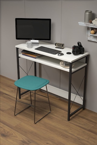 Çalışma Masası Bilgisayar Laptop Ofis Masası Okul Ev Beyaz Beyaz