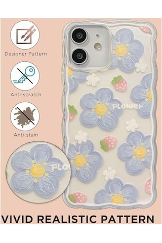 Xspring Telefon Kılıfı, Şeffaf Yumuşak Tpu Kılıf, Mavi Yaban Mersini Çiçek Desenli, İle Uyumlu Telefon 12 Modeli, Kadınlar Ve Kızlar İçin Şık Dalga Tasarım
