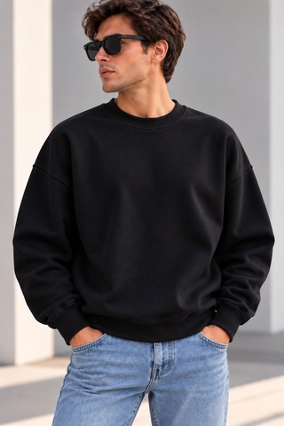 Gıovera Panther Time Premium Oversize Erkek Sweatshirt Siyah
