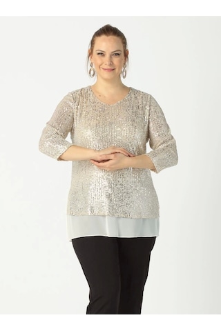 Moda Berray 28034 Payet Büyük Beden Bluz Bej Bej