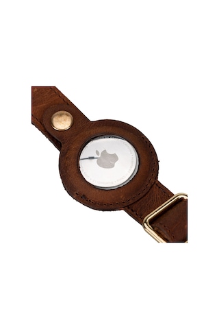 Doggo Gerçek Deriden El Yapımı Köpek Tasması Apple Airtag Uyumlu 50 CM Antik Kahve Kahverengi Standart