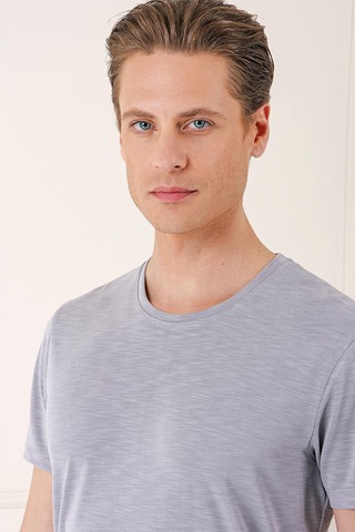 Efor Slim Fit Bisiklet Yaka Doku Desenli Pamuklu Gri Tişört Ts 881 Gri