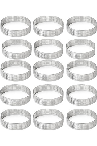 Youmex 15'li Set Inox Perforeli Pastry Kalıpları - 2 İnç Isıya Dayanıklı Donut Ve Tart Formları Gümüş