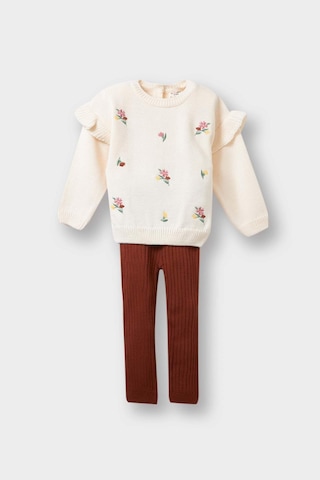 Defacto Kız Bebek 2li Takım Çiçekli Desenli Sweatshirt Tayt F2661a525wner134 Ekru