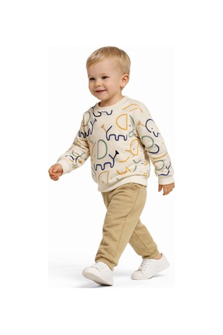 Baglan Erkek Çocuk Önü Baskılı Sweatshirt Ve Eşofman Alt Takım Bgl-st05254 Camel