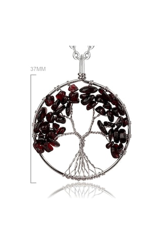 Erilsa Sertifikalı Doğal Lal - Garnet - Granat Taşı Hayat Ağacı Kolye Çok Renkli