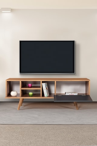 3331 Ela 130 Cm Ahşap Ayaklı Tv Ünitesi , Söğüt - Antrasit , Tv Sehpası , Salon , Oturma Odası Diğer