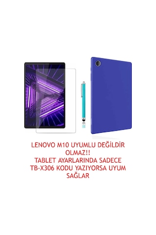 Trendsshop Tab M10 Hd Uyumlu Tb-x306f Za6w0026tr Mavi Silikon Kılıf + Ekran Koruyucu+kalem Mavi