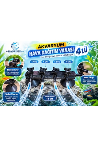 Akvaryum Hava Dağıtım Vanası 4'lü Hassas Hava Ayarı Bağımsız Çıkış Kontrolü Çift Vantuzlu 11 Cm