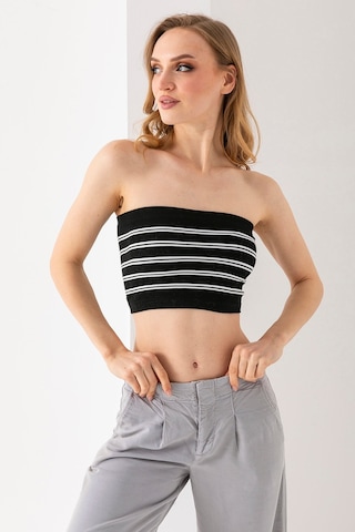 Giysa Kadın Straplez Çizgili Crop Siyah Beyaz - Ms0000136 Siyah - Beyaz