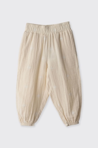 Panço Kız Çocuk Baskılı Müslin Pantolon Bej