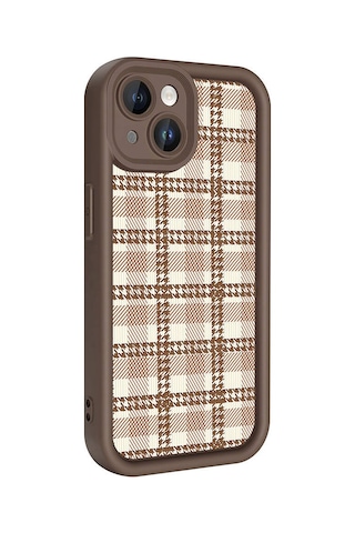 Zore Apple iPhone Uyumlu 15 Kılıf Kamera Korumalı Baskılı Arka Yüzey Omsy Klas Kapak - Açık Kahve