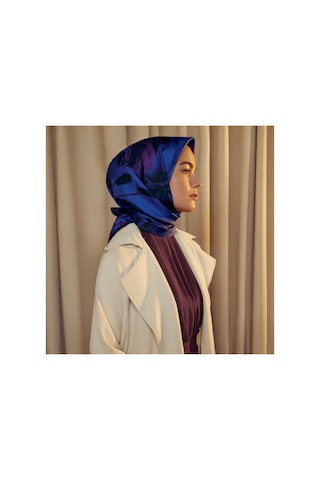 İpek Evi İpekevi Twill İpek Eşarp - Lilium Desen - Morcivert