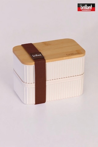 Zebra 2'li Bambu Kapaklı Lunch Box - 0,5 Lt + 0,5 Lt - Saklama Kabı Bej